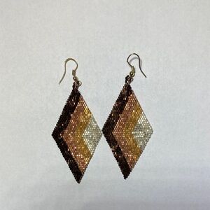 Shiny Beaded Drop Earrings in Diamond Shape